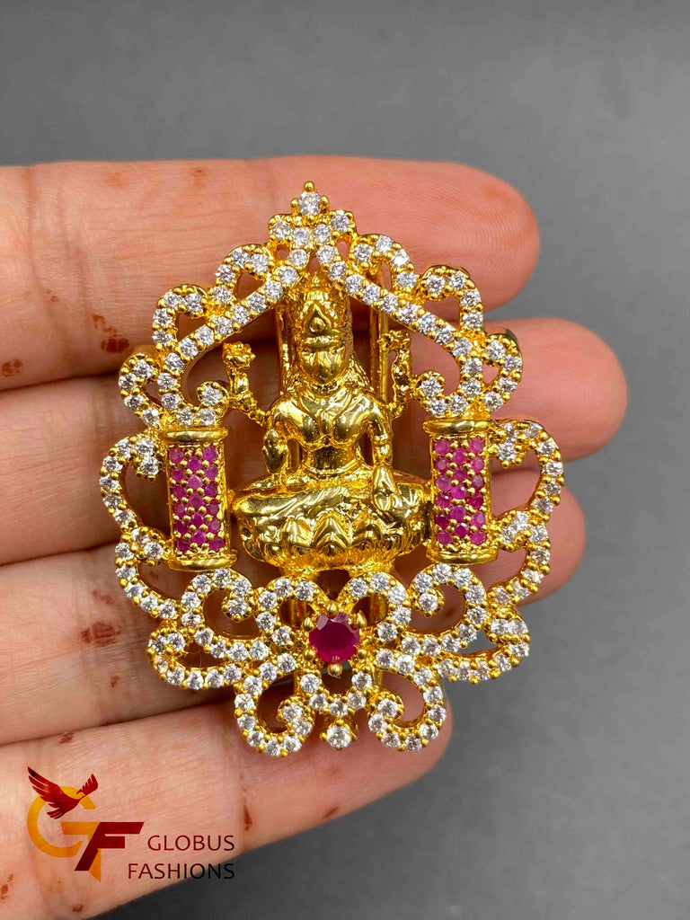 Traditional look Lakshmi print with cz stones and ruby stones hair clip