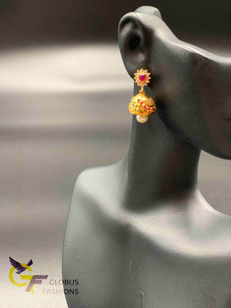 Multicolor stones small jumka earrings