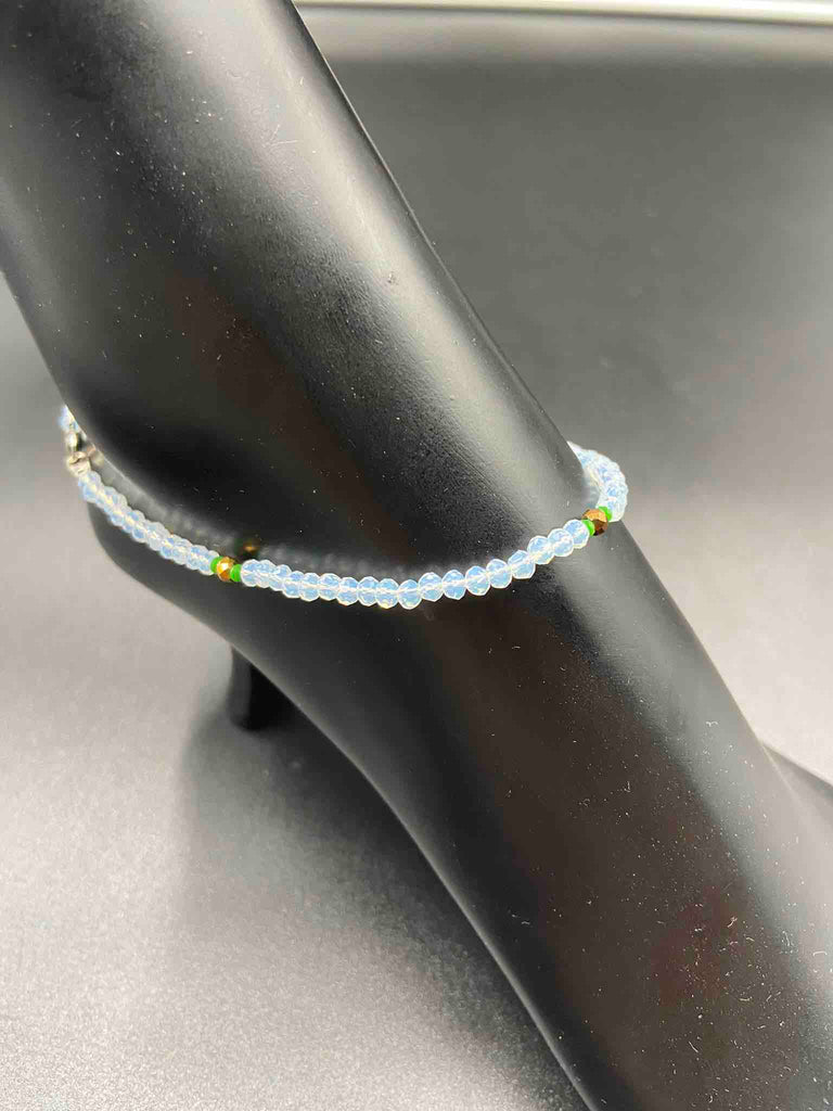 White crystal beads single anklet