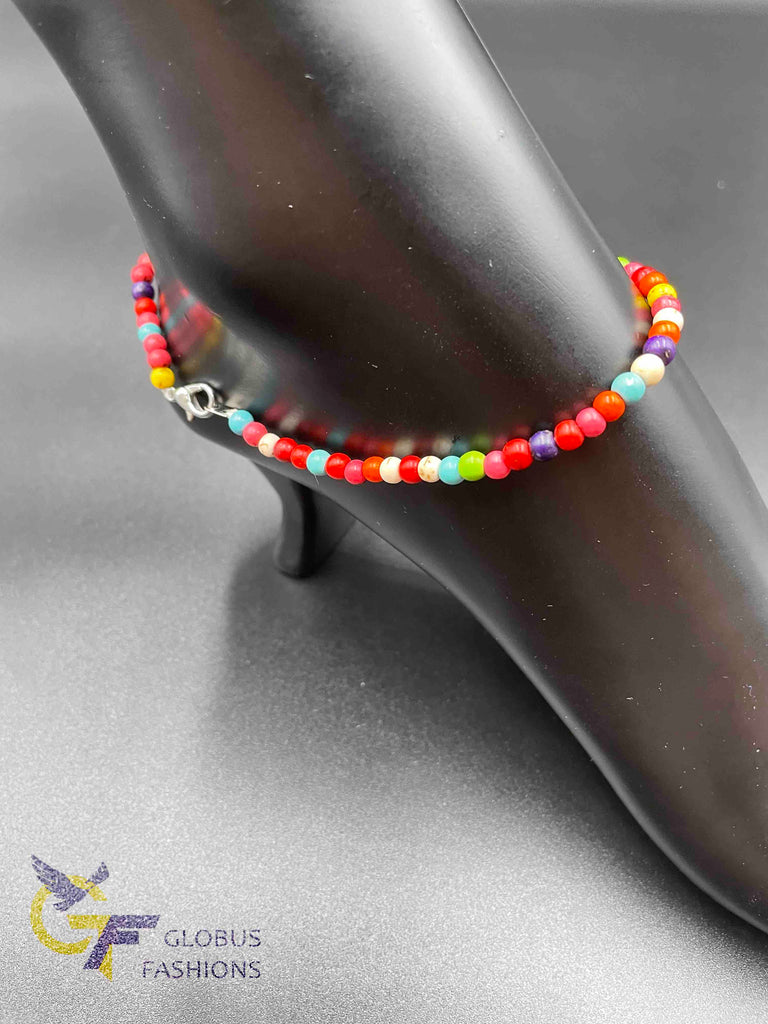 Multicolored round beads single anklet