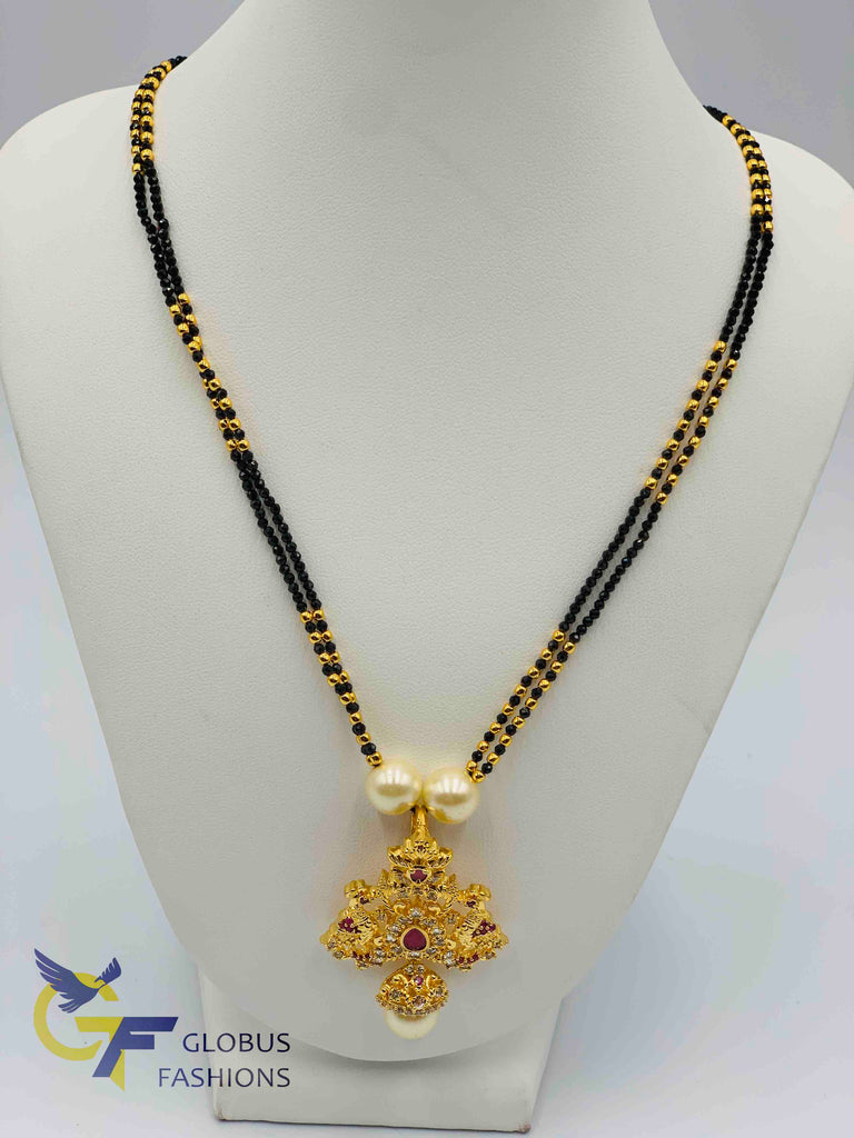 Cute peacock design pendant with black diamond beads chain