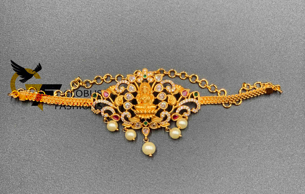 Antique look Lakshmi print multi-color stones with pearls chain type bajubund