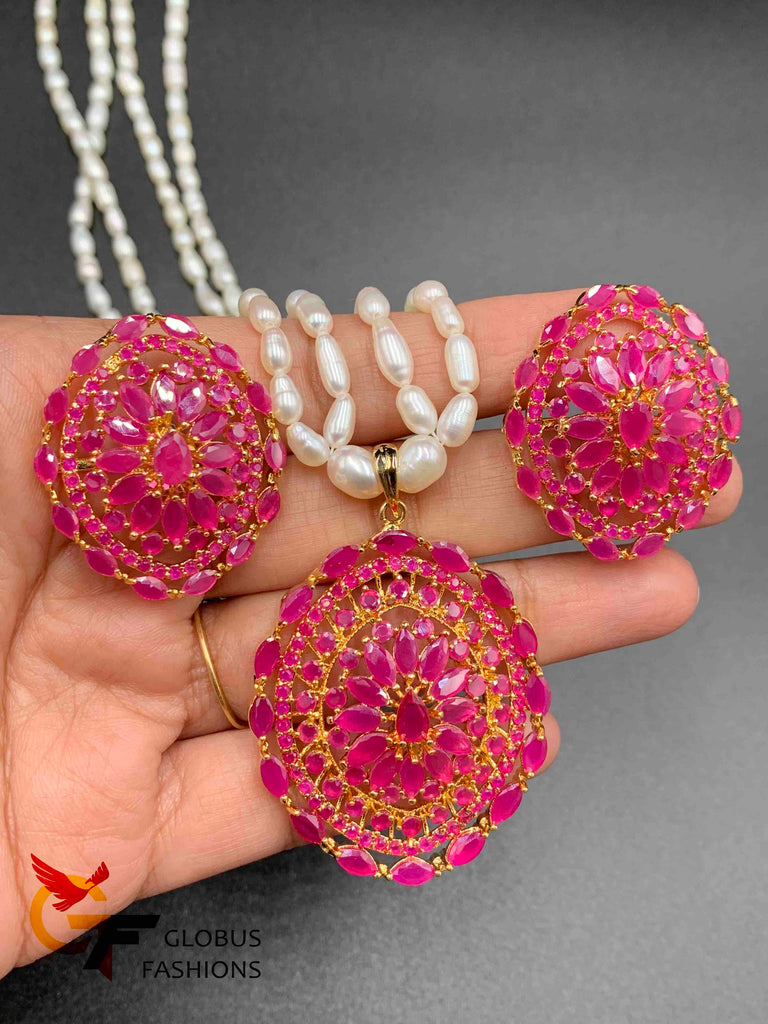Hot pink necklace with dangling focal piece, matching earrings. – Sweet  Sparklies
