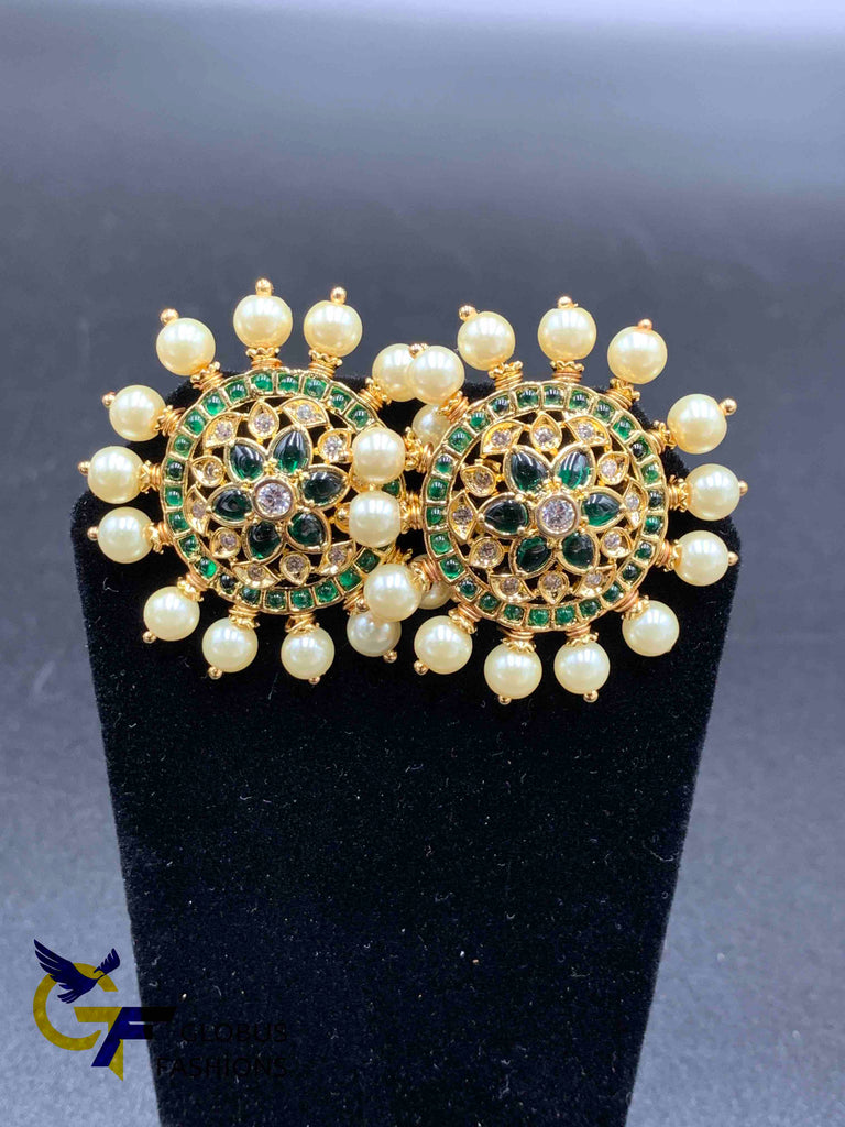 Pearls with emerald Stones stud type earrings