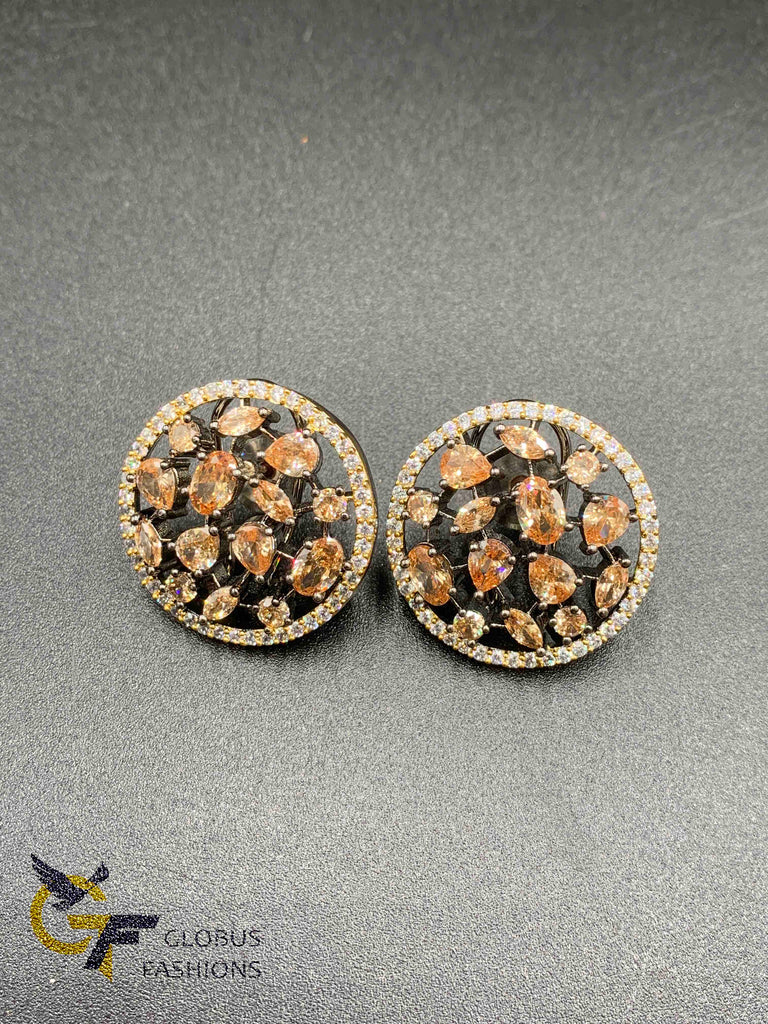 Cute round shaped cz stones with different color stones stud type earrings