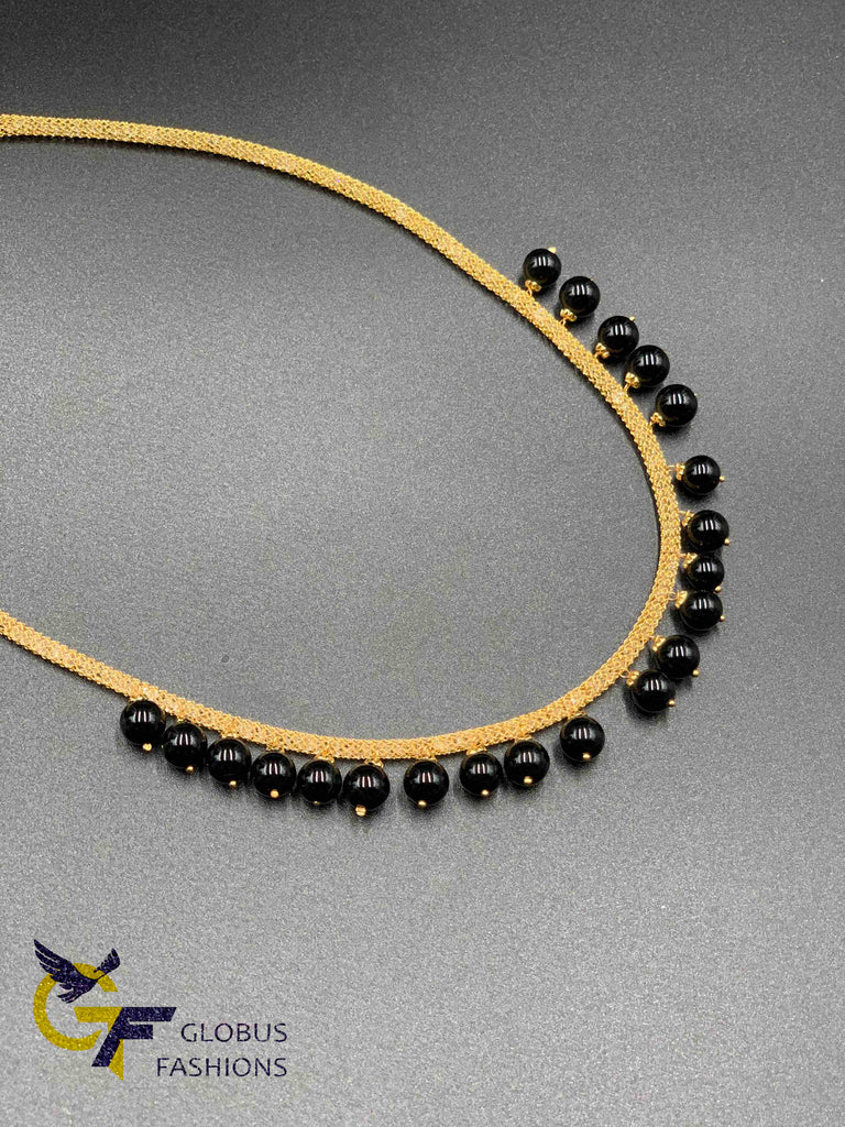 Cute thick cz stones mesh chain with black stone beads