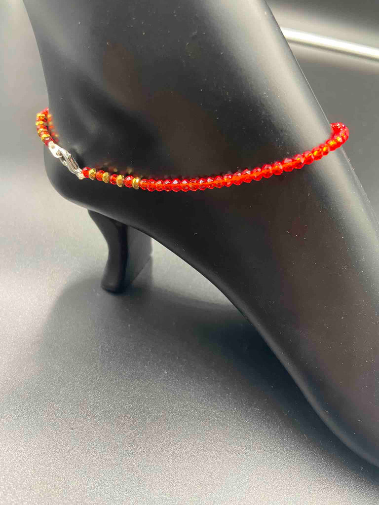 Bright orange with gold beads single anklet