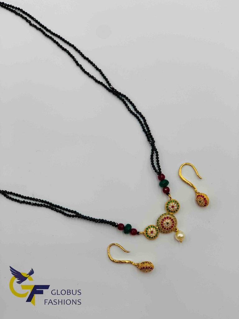 Cute multicolor stones pendant set with black diamond beads chain