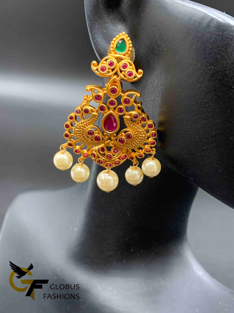 Antique look Peacock design multicolor stones and pearls  necklace set