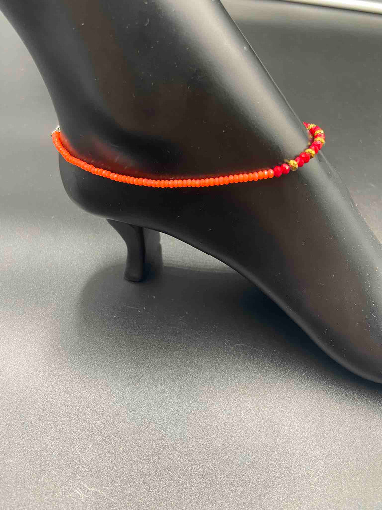 Orange with red Crystal beads single anklet