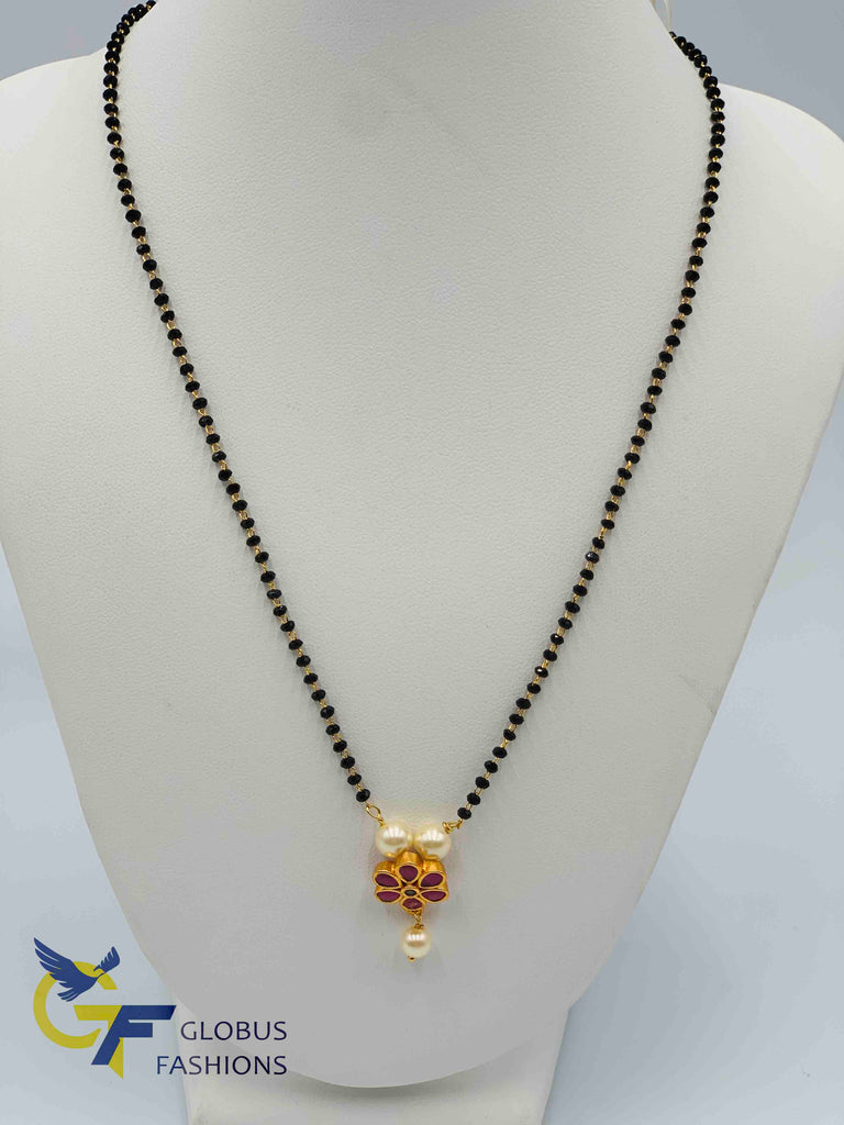 Ruby stones small pendant with single line black diamond beads with gold chain