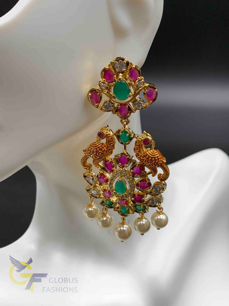 Elegant Peacock design multicolor stones necklace set