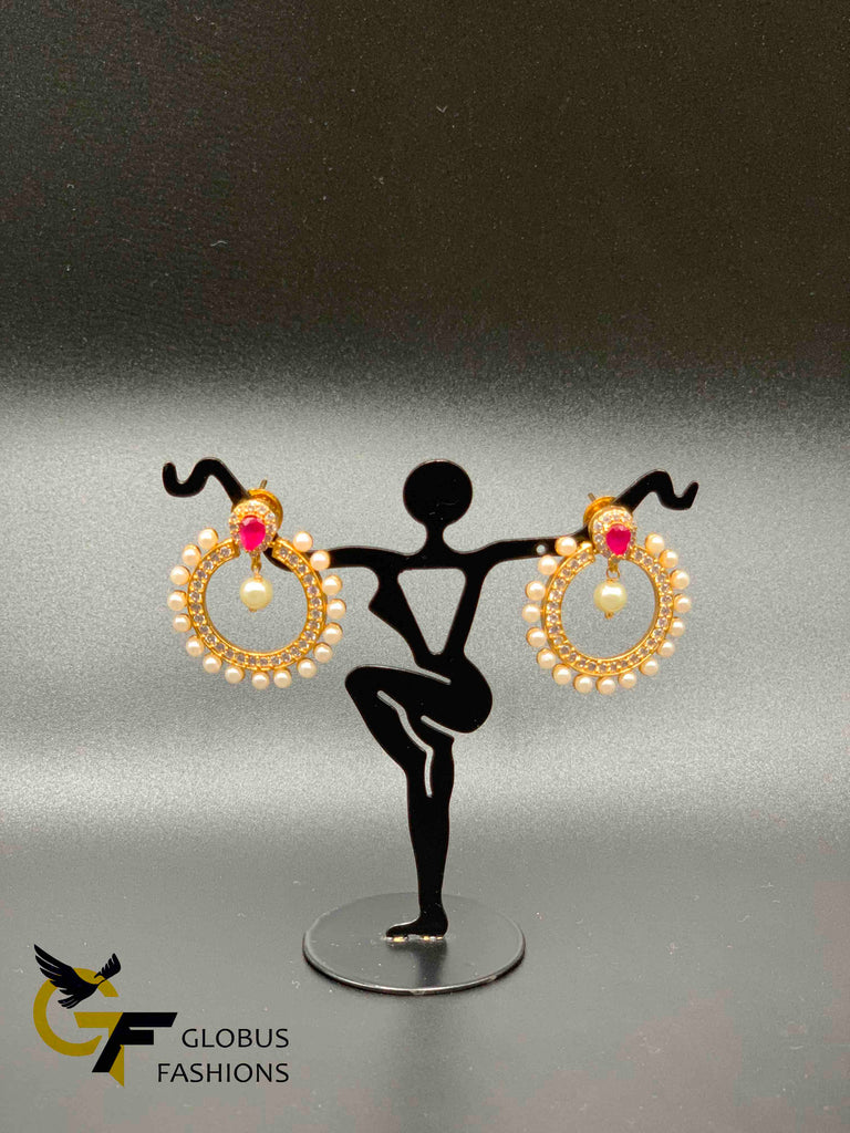 Cz stones with pearls chandbali earrings
