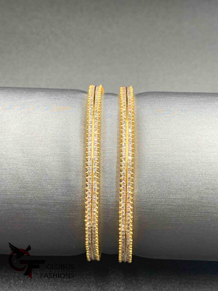 Thick two-line cz stones set of two bangles