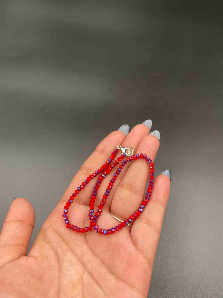 Red Glitter Crystal beads single anklet