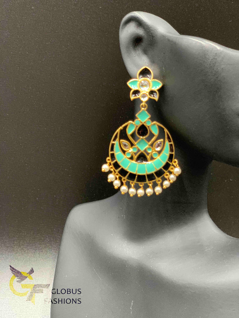 Hand painted enamel chandbali earrings