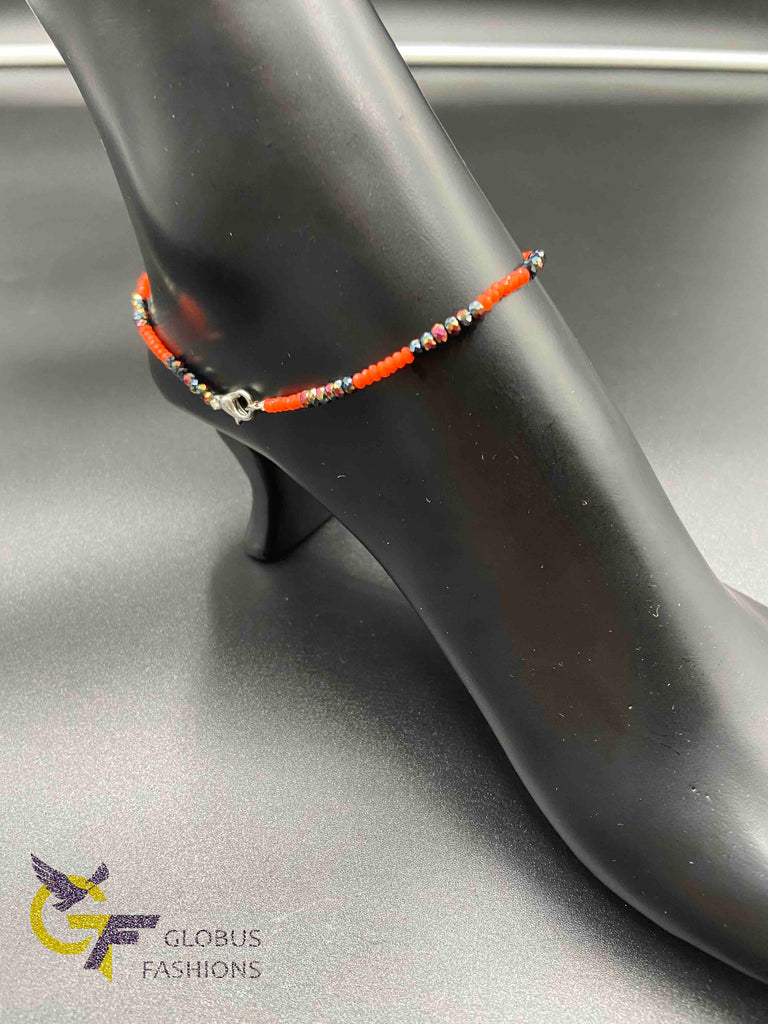 Sparkly black with orange Crystal beads single anklet
