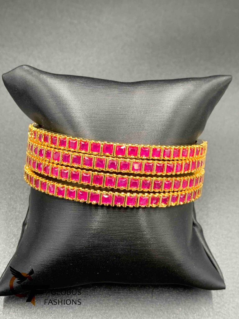 Square share ruby stones set of four bangles