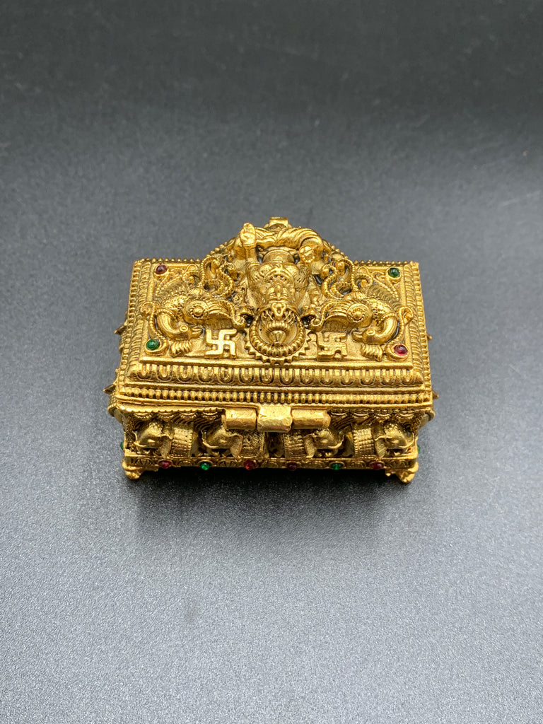 Traditional antique look Lakshmi and elephants carving kumkum box