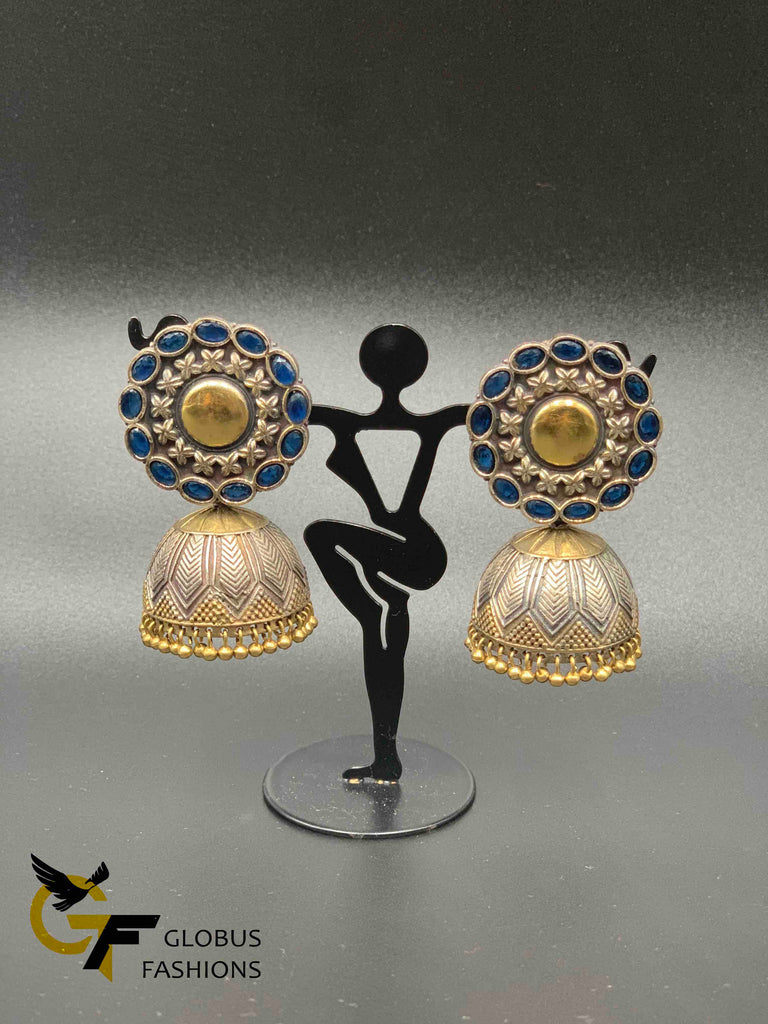 Nice and heavy sapphire stones German silver jumka earrings