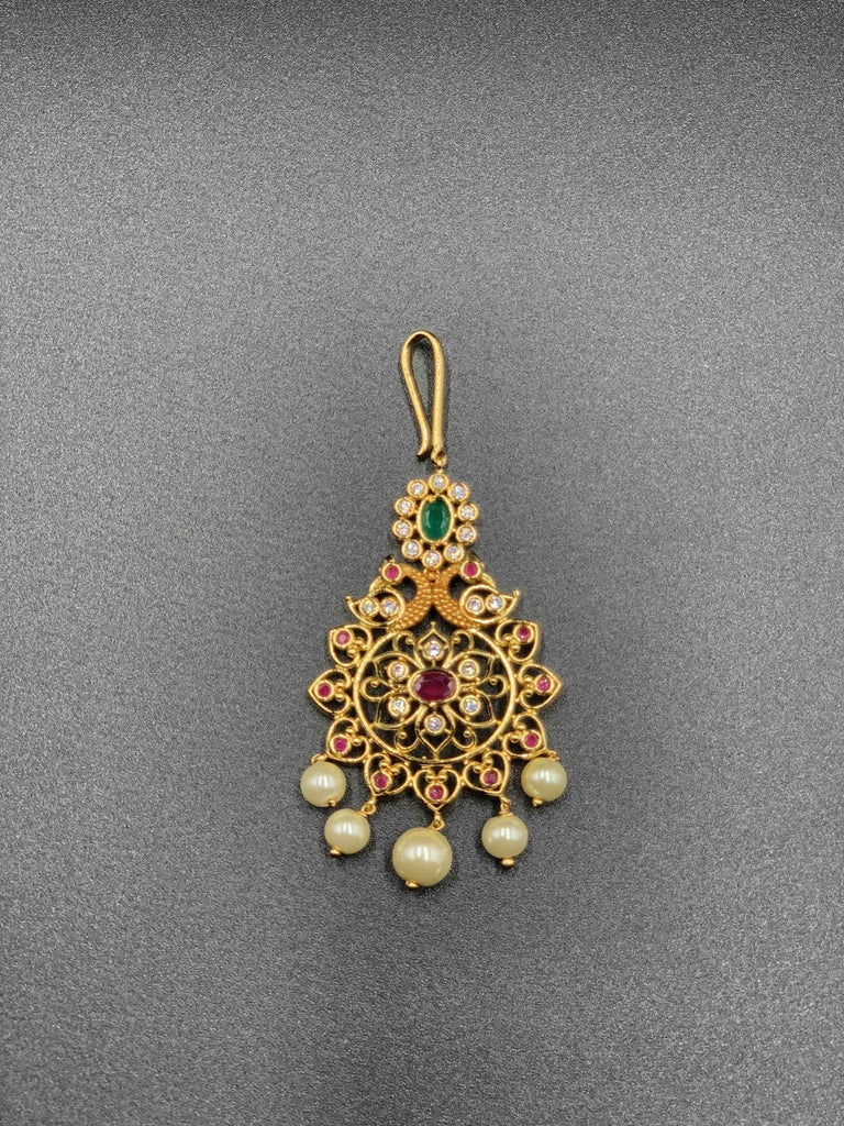 Peacock design multicolor stones with pearls Tikka - Globus Fashions
